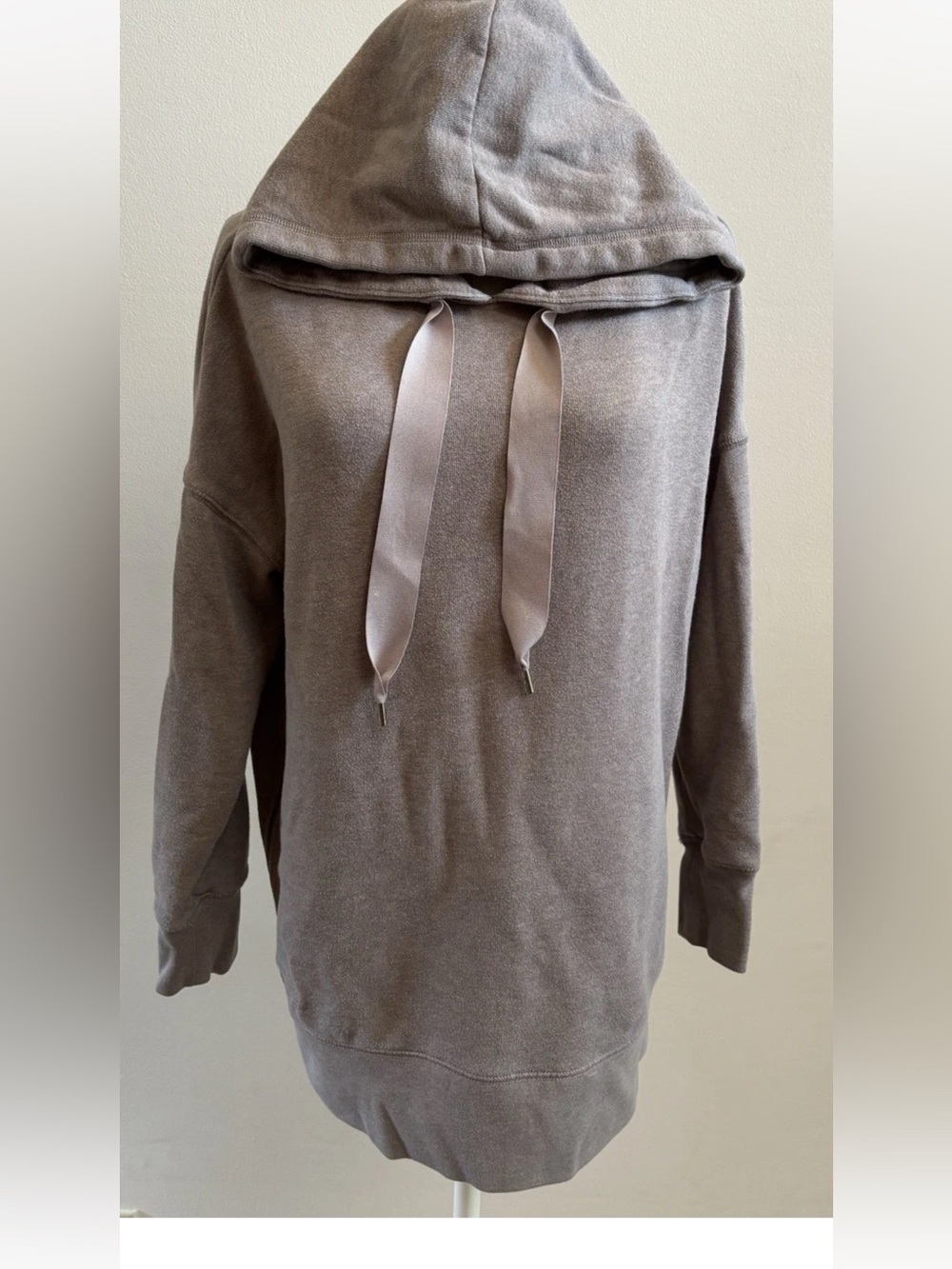 aerie Oversized Taupe Ribbon-Draw Pullover Hoodie Side Zip